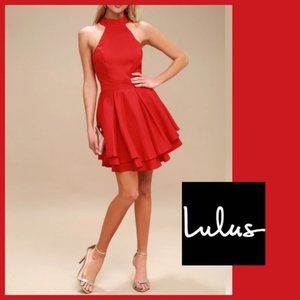 NWT Lulu's Red Halter Dress with Open Back S